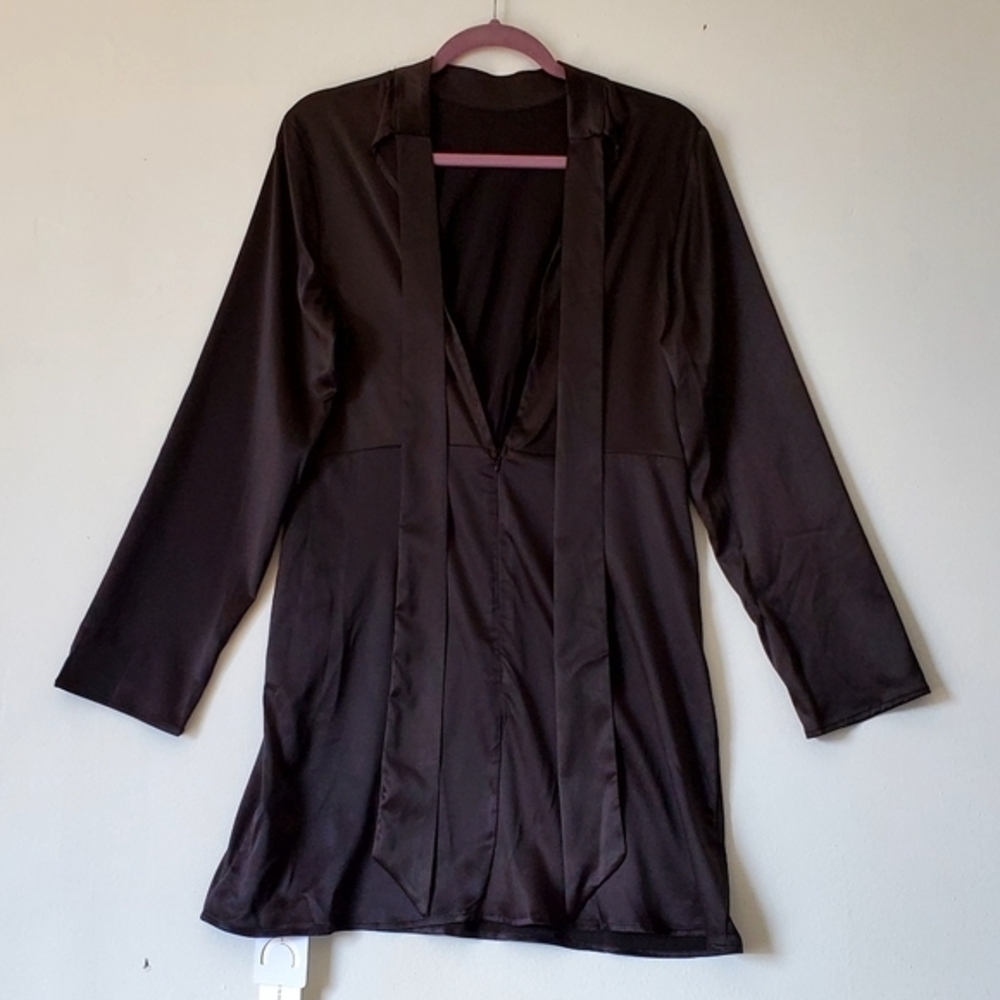 New Commense Deep opening on‎ back Silky Black Mini Dress Ties Size XL NWT